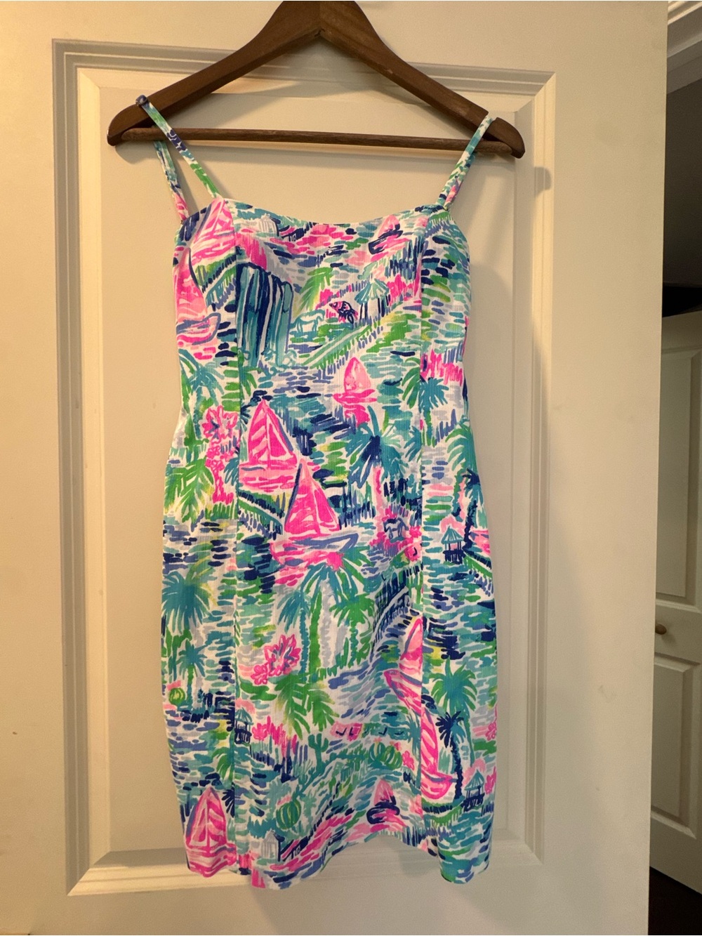 Lilly Pulitzer Pink & Blue Tropical Sailboat Print One-Piece Dress